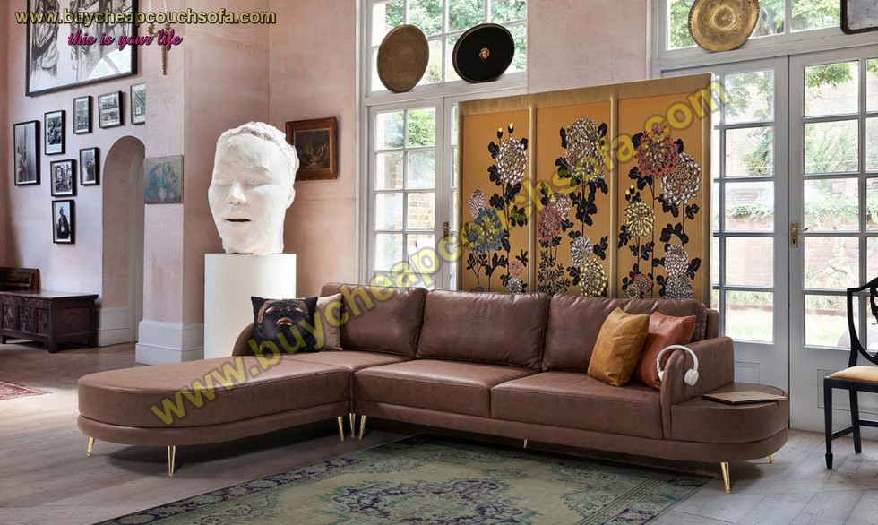 Buy Brown Leather Corner Sofa L Shaped Sectional Loveseat Sofa