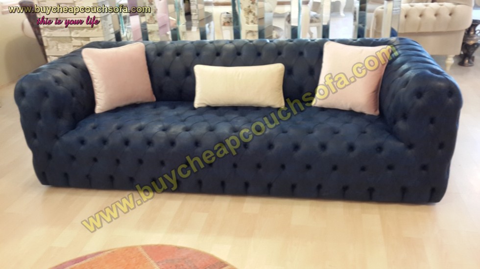 Blue Leather Sofa Fully Quilted Luxury Navy Blue Chesterfield Sofa
