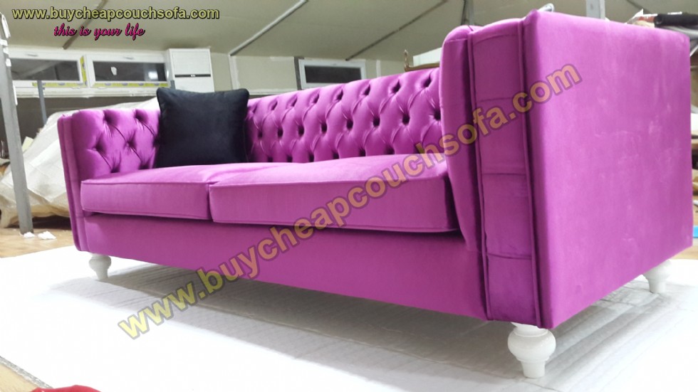 Pinky Maroon Velvet Luxury Sofa 3 Seater