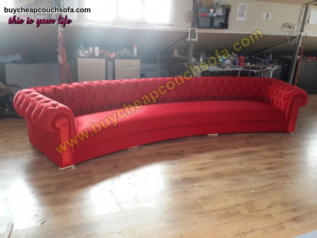 Red Velvet Chesterfield Sofa 6 Seater Exclusive Tufted Curved Sofa