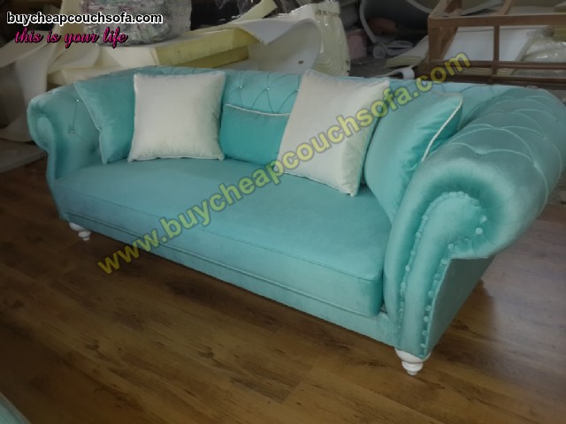 Turquoise Blue Velvet Chesterfield Sofa Luxury Cheap Sofas