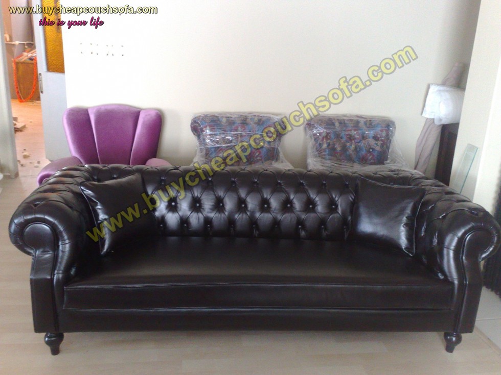 Kodu: 12401 - Black Leather Sofa Luxury Chesterfield Leather Home Office Cheap