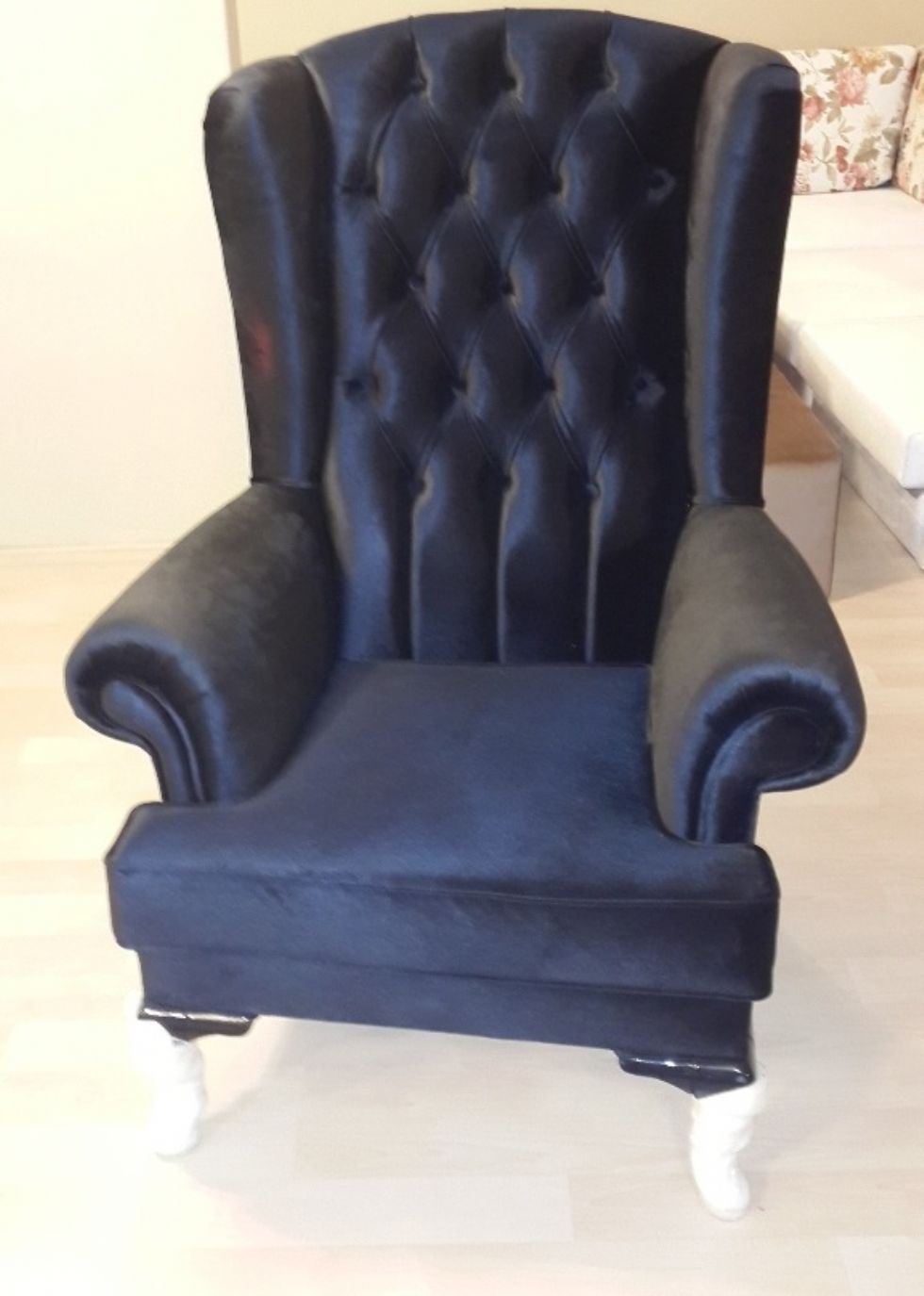 Kodu: 12410 - Black Velvet Armchairs Luxury Cheap Tufted Velvet Fabrics