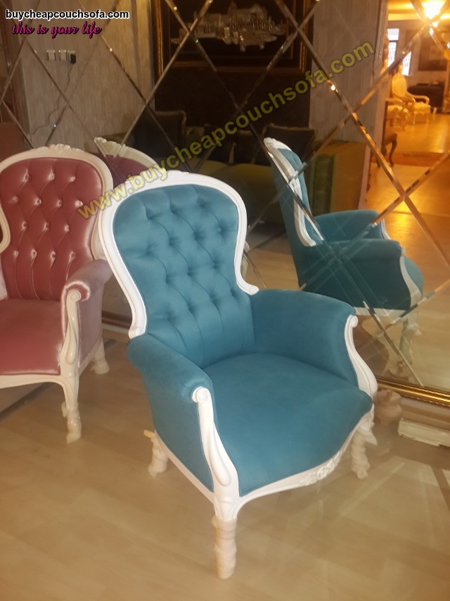 Blue Pink Accent Chair Armchair Wingback Chair Velvet Wooden Luxury