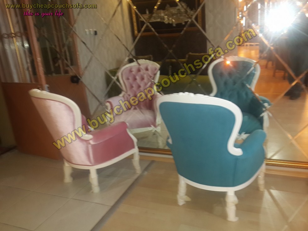 Kodu: 10211 - Blue Pink Accent Chair Armchair Wingback Chair Velvet Wooden Luxury
