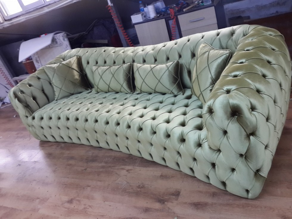Kodu: 12405 - Green Velvet Chesterfield Sofa 3 Seat Handmade Luxury Cheap Sofa