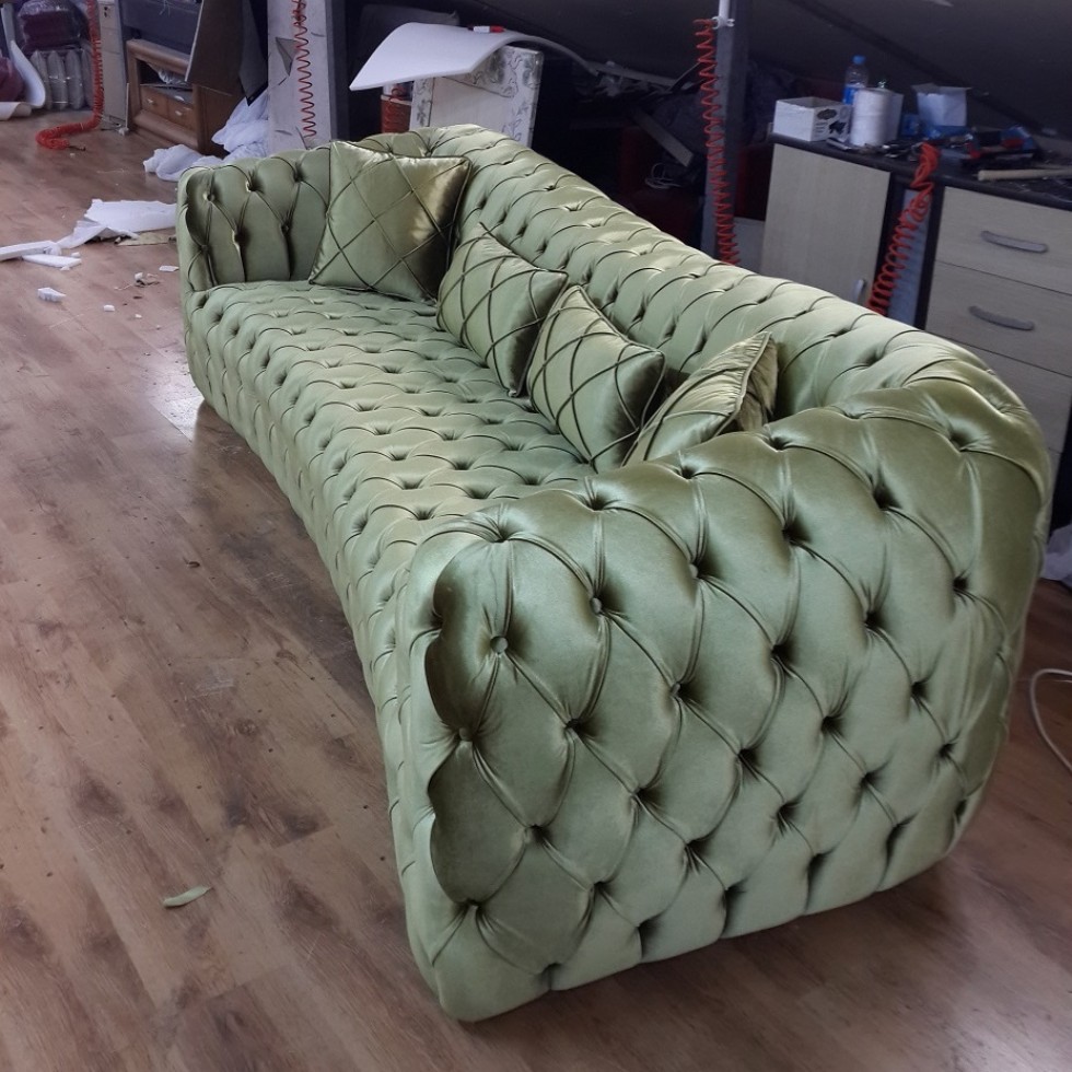 Kodu: 12407 - Green Velvet Chesterfield Sofa 3 Seat Handmade Luxury Cheap Sofa