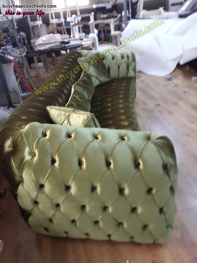 Luxury Chesterfield Sofa Green Velvet 4 Seater Curved Ultra Modern