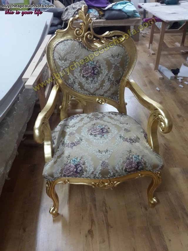 Luxury Curved Armchair Accent Chair Wooden Gold Leaf Polished