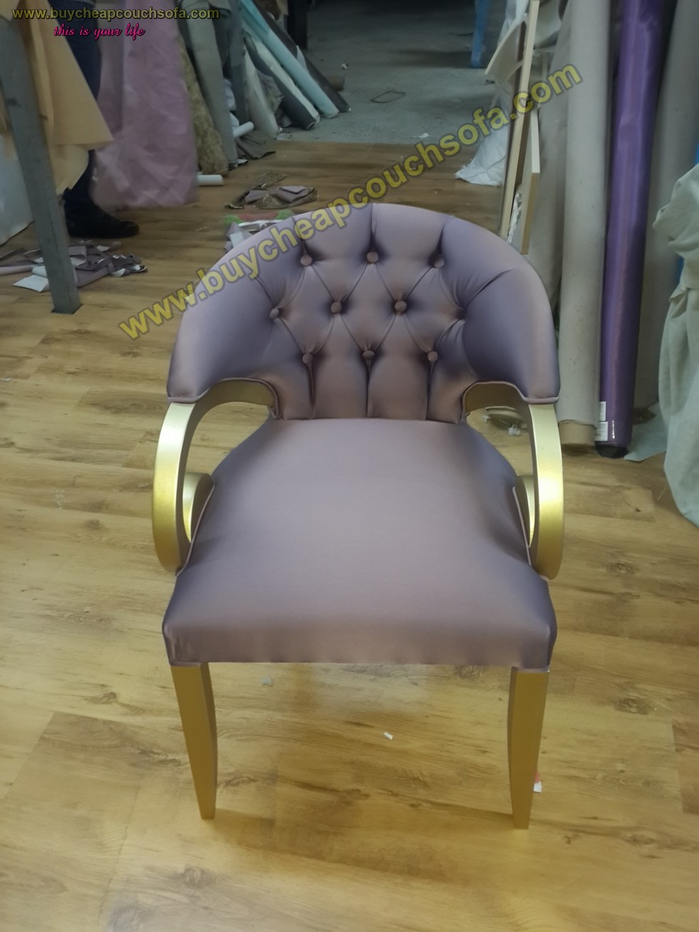 Kodu: 10228 - Purple Velvet Armchair Accent Chair Wooden Chair Tufted Luxury