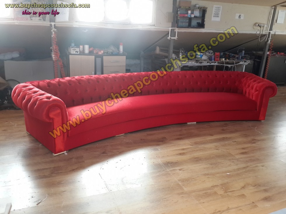 Kodu: 10328 - Red Velvet Chesterfield Sofa 6 Seater Exclusive Tufted Curved Sofa