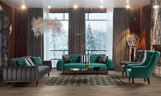 Grey Green Velvet Sofa Set Cheap Luxury Living Room Sofa Set