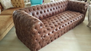 Brown Leather Modern Chesterfield Sofa Luxury Handmade